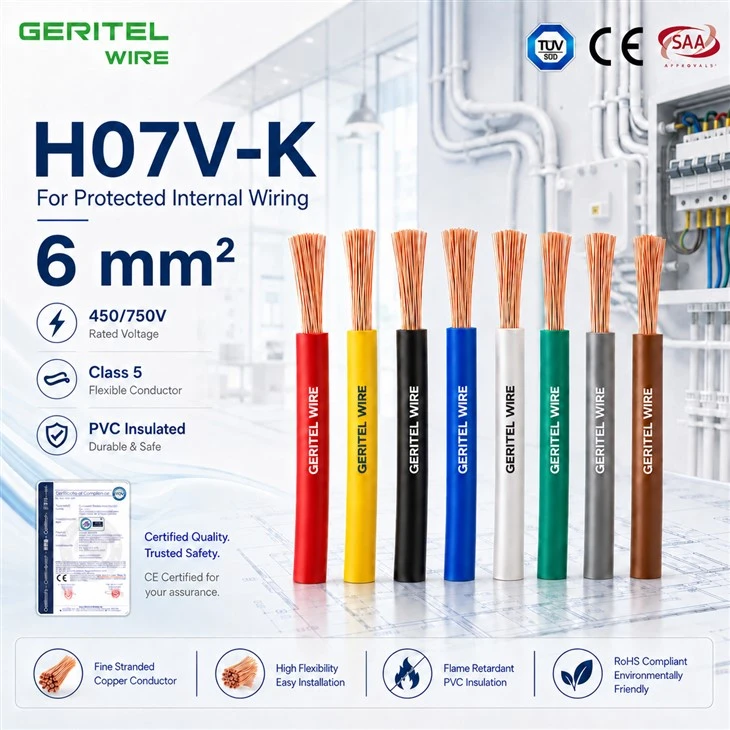 6 Mm² H07V-K חוט לוח הבקרה של מנוע עבור מתנע ומעגלי עזר