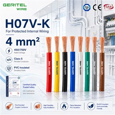 חוט 4 Mm² H07V-K עבור יישומי לוח הבקרה של HVAC ומשאבה